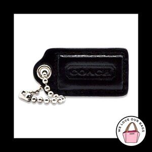 1.5" Small COACH Black Polished Leather Nickel Fob Bag Charm Keychain Hang Tag